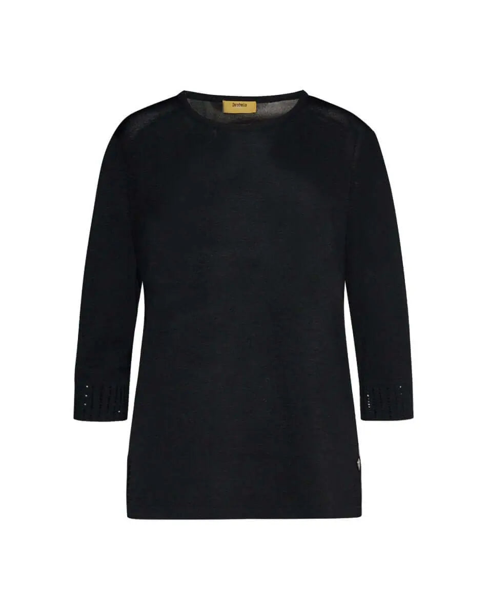 Maglia girocollo in filato di misto viscosa con strass NERO DORABELLA PIU' XXXL