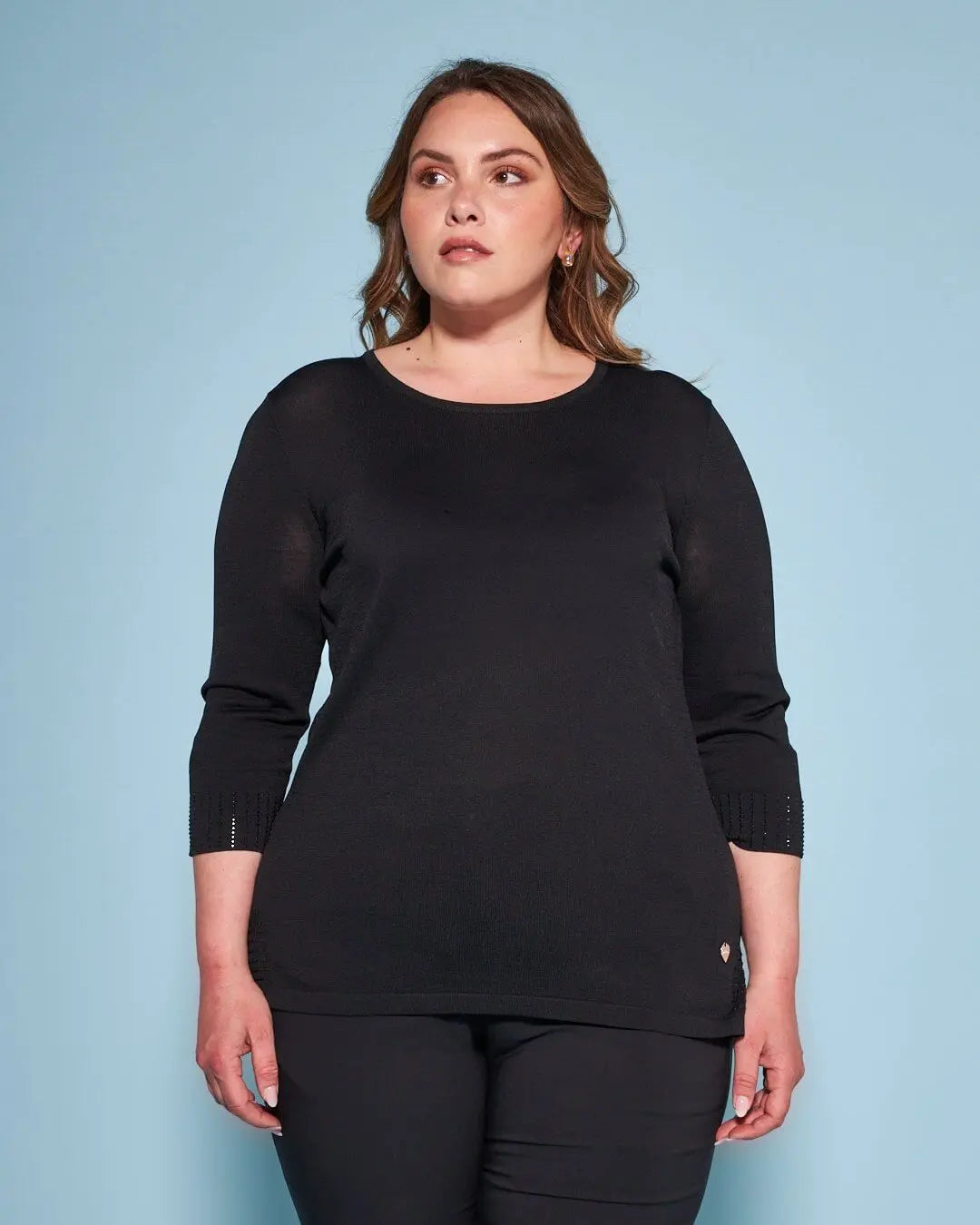 Maglia girocollo in filato di misto viscosa con strass NERO DORABELLA PIU'