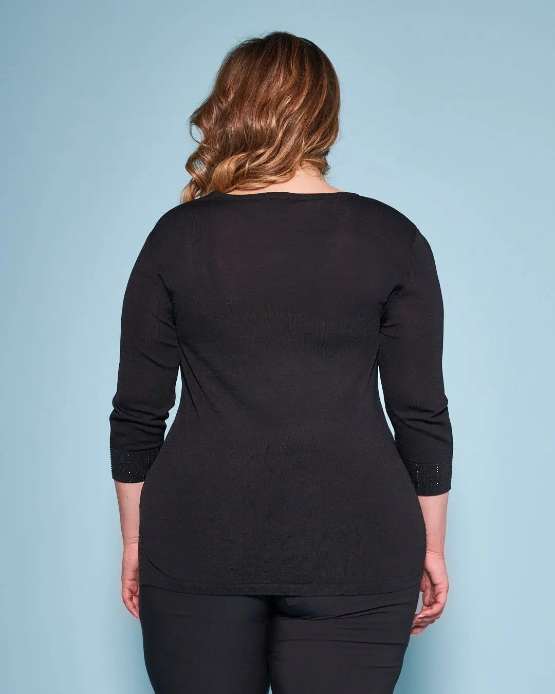 Maglia girocollo in filato di misto viscosa con strass NERO DORABELLA PIU'