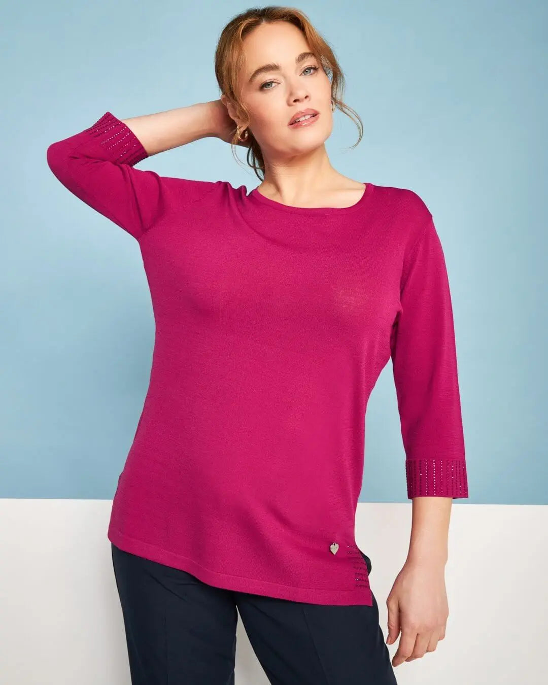 Maglia girocollo in filato di misto viscosa con strass SUMMER PURPLE DORABELLA PIU' XXXL