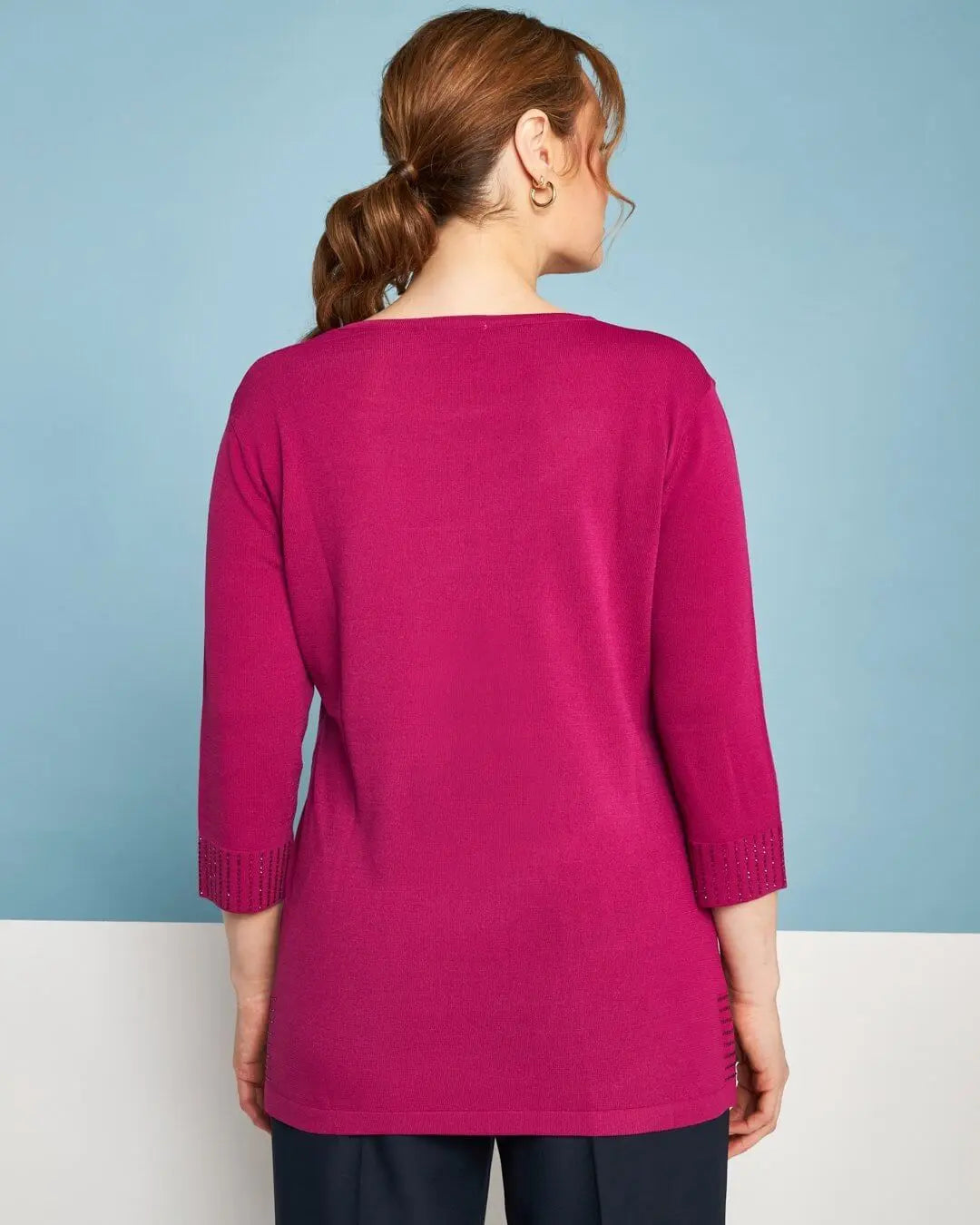 Maglia girocollo in filato di misto viscosa con strass SUMMER PURPLE DORABELLA PIU'