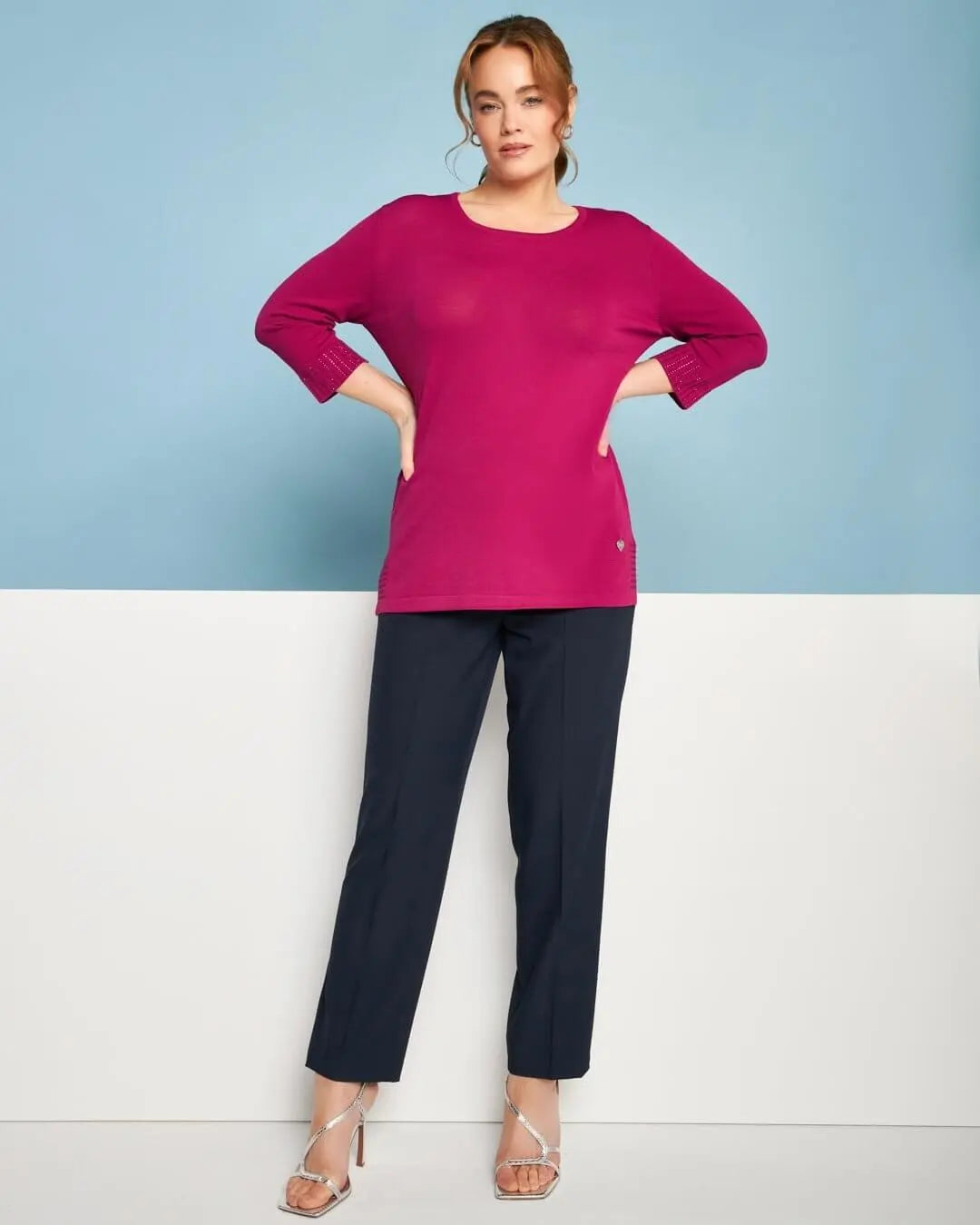 Maglia girocollo in filato di misto viscosa con strass SUMMER PURPLE DORABELLA PIU'