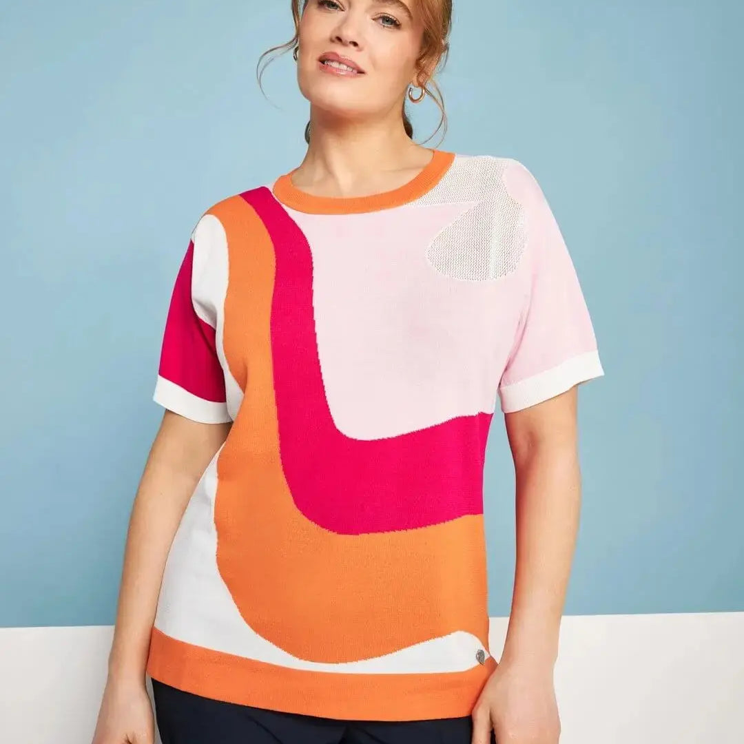 Maglia girocollo in filato di misto viscosa jacquard a righe optical MULTICOLOR DORABELLA PIU' XXL