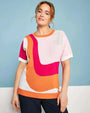 Maglia girocollo in filato di misto viscosa jacquard a righe optical MULTICOLOR DORABELLA PIU' XXL