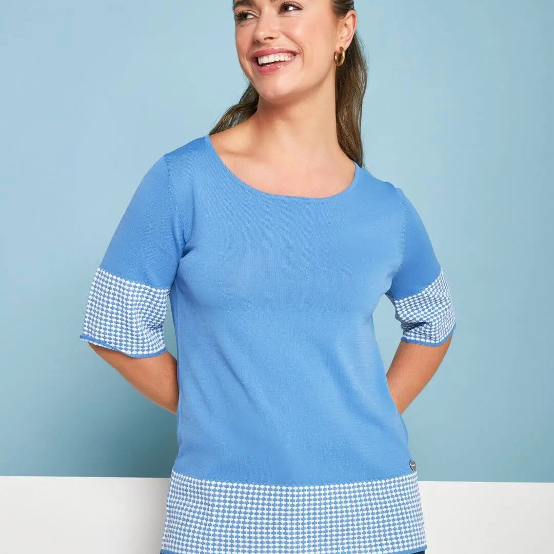 Maglia girocollo in filato di misto viscosa tinta unita con intarsi a contrasto LAVANDA DORABELLA XL