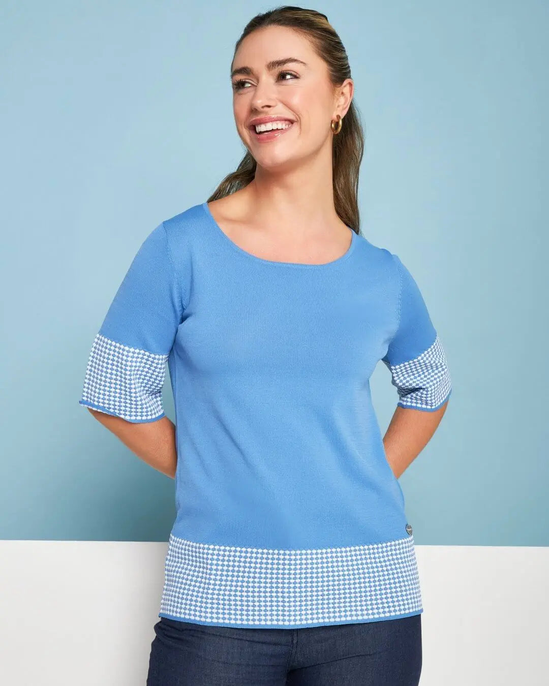 Maglia girocollo in filato di misto viscosa tinta unita con intarsi a contrasto LAVANDA DORABELLA XL