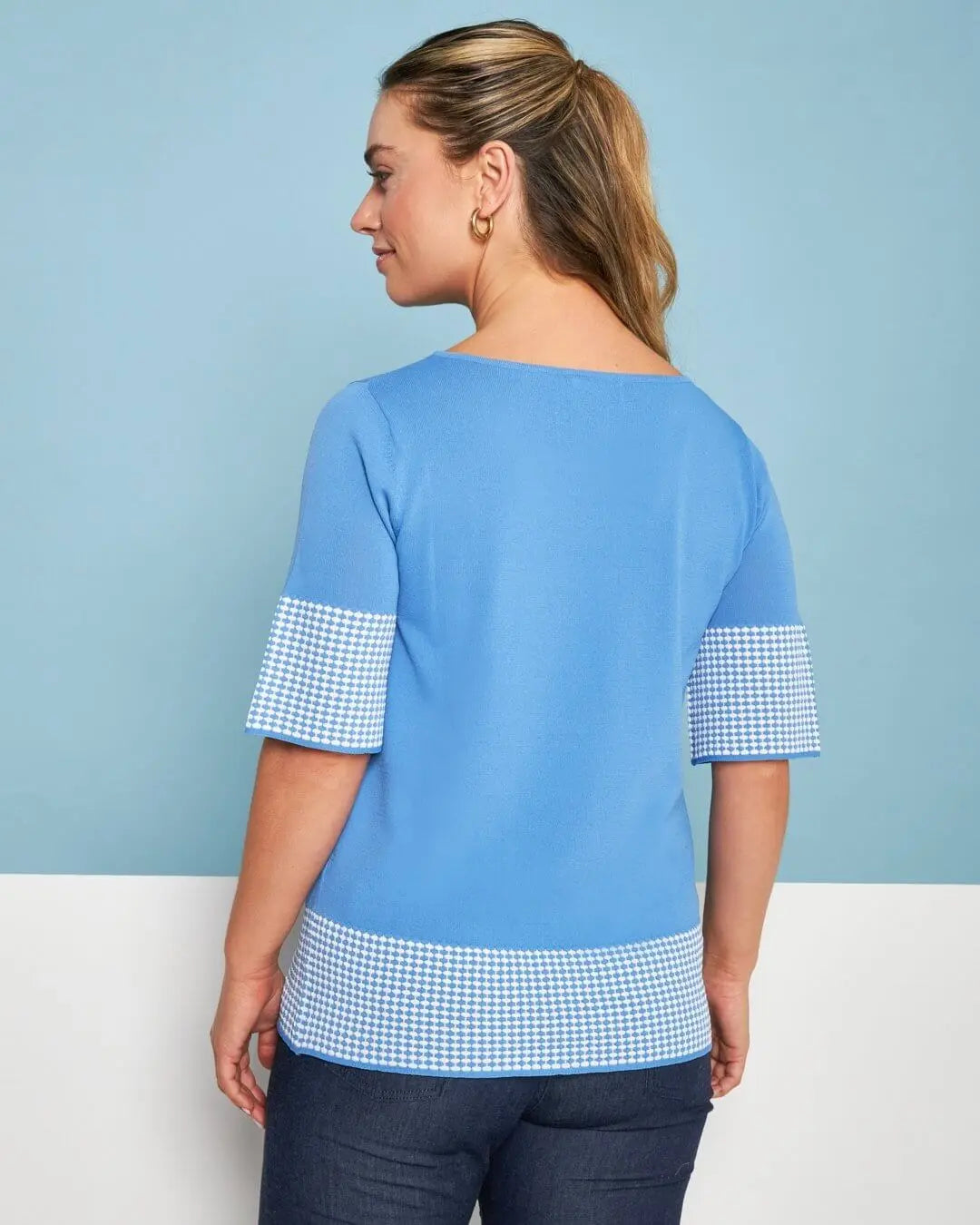 Maglia girocollo in filato di misto viscosa tinta unita con intarsi a contrasto LAVANDA DORABELLA