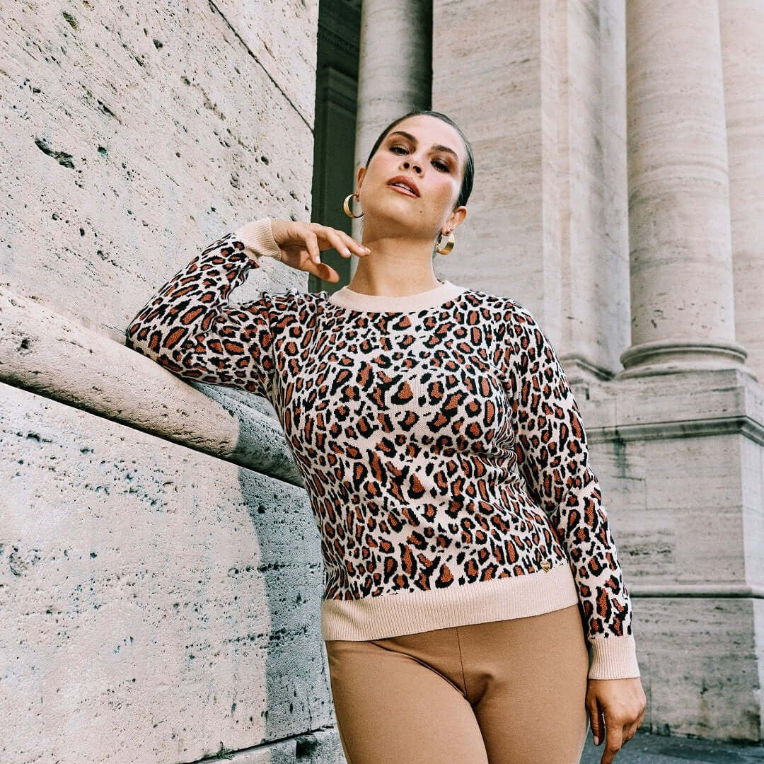 Maglia girocollo in jacquard animalier con contrasti a tinta unita ANIMALIER DORABELLA XL