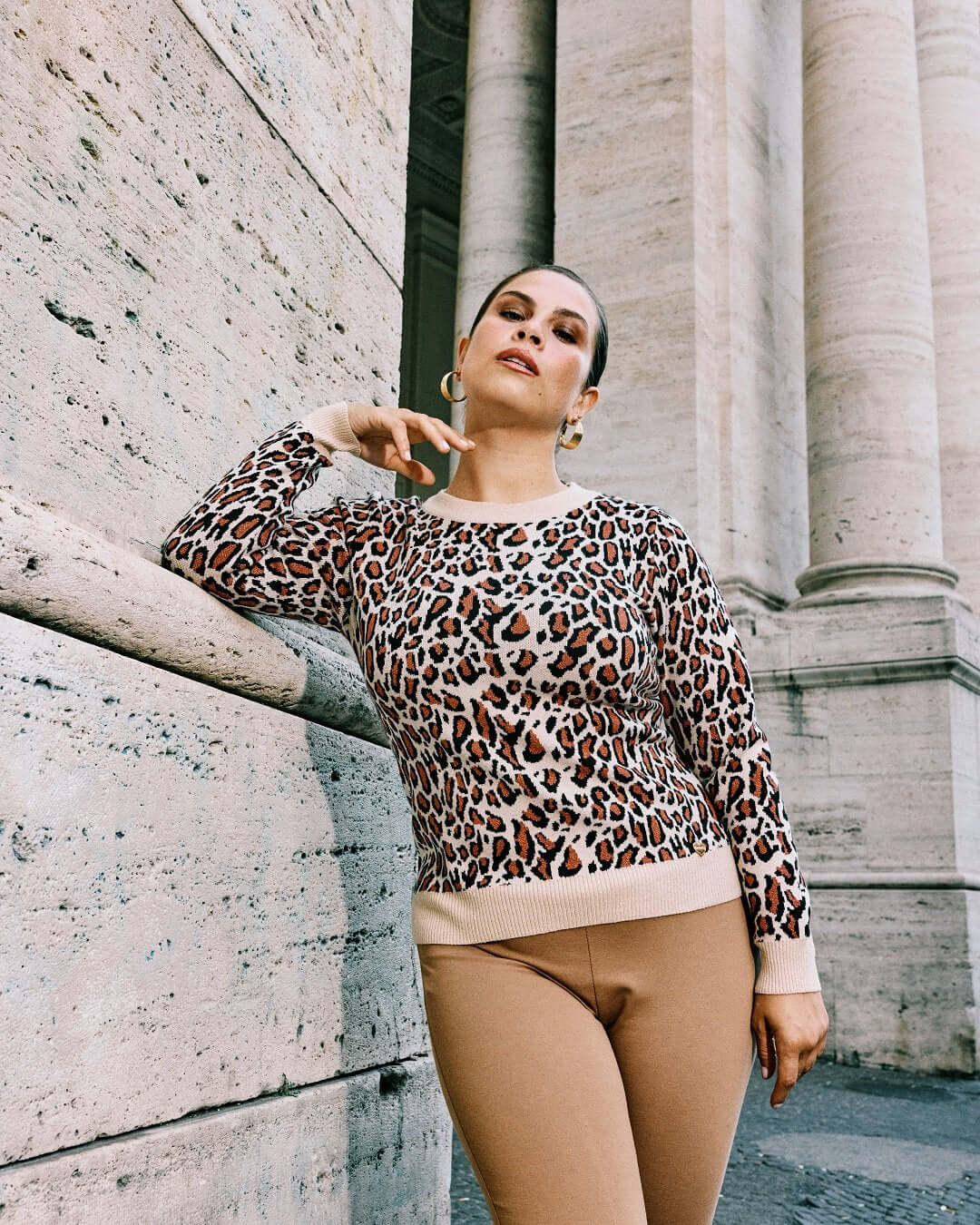 Maglia girocollo in jacquard animalier con contrasti a tinta unita ANIMALIER DORABELLA XL