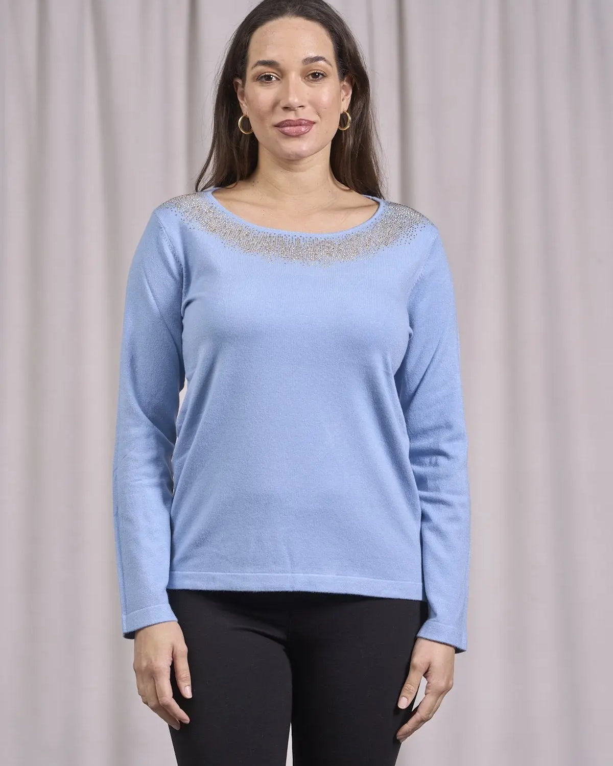 Maglia girocollo in lurex con polsi e bottoni CIELO DORABELLA