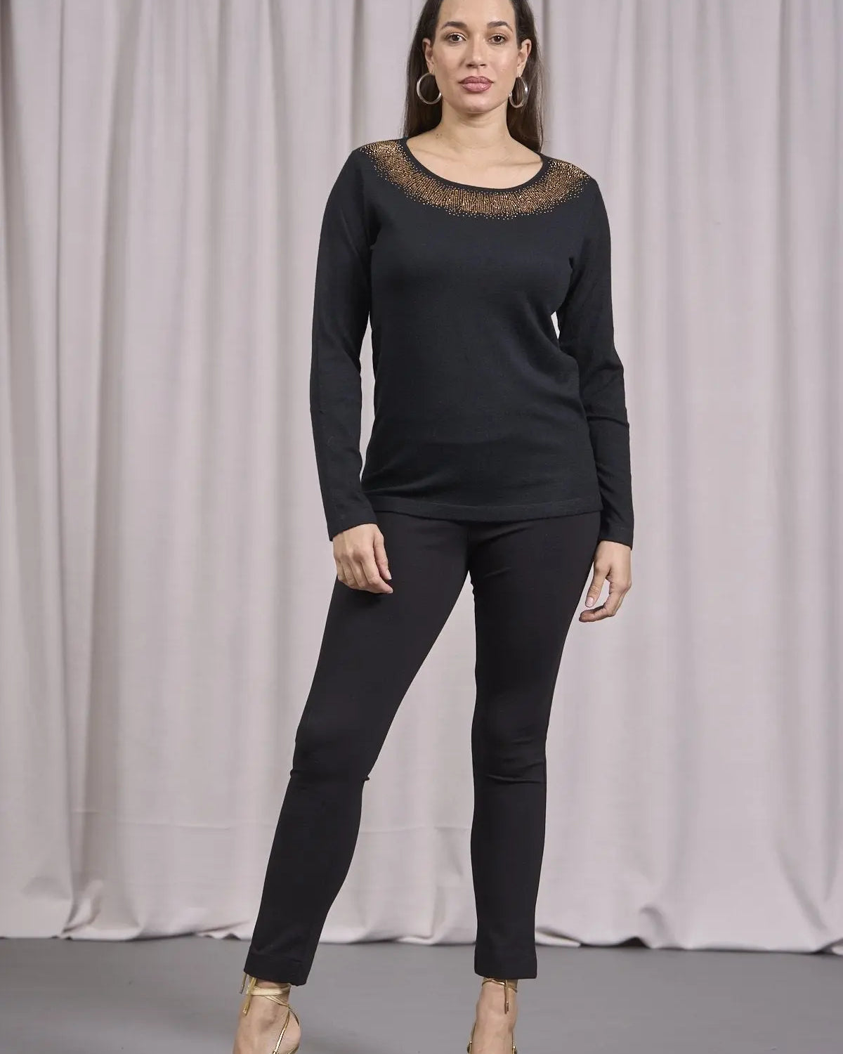 Maglia girocollo in lurex con polsi e bottoni NERO DORABELLA