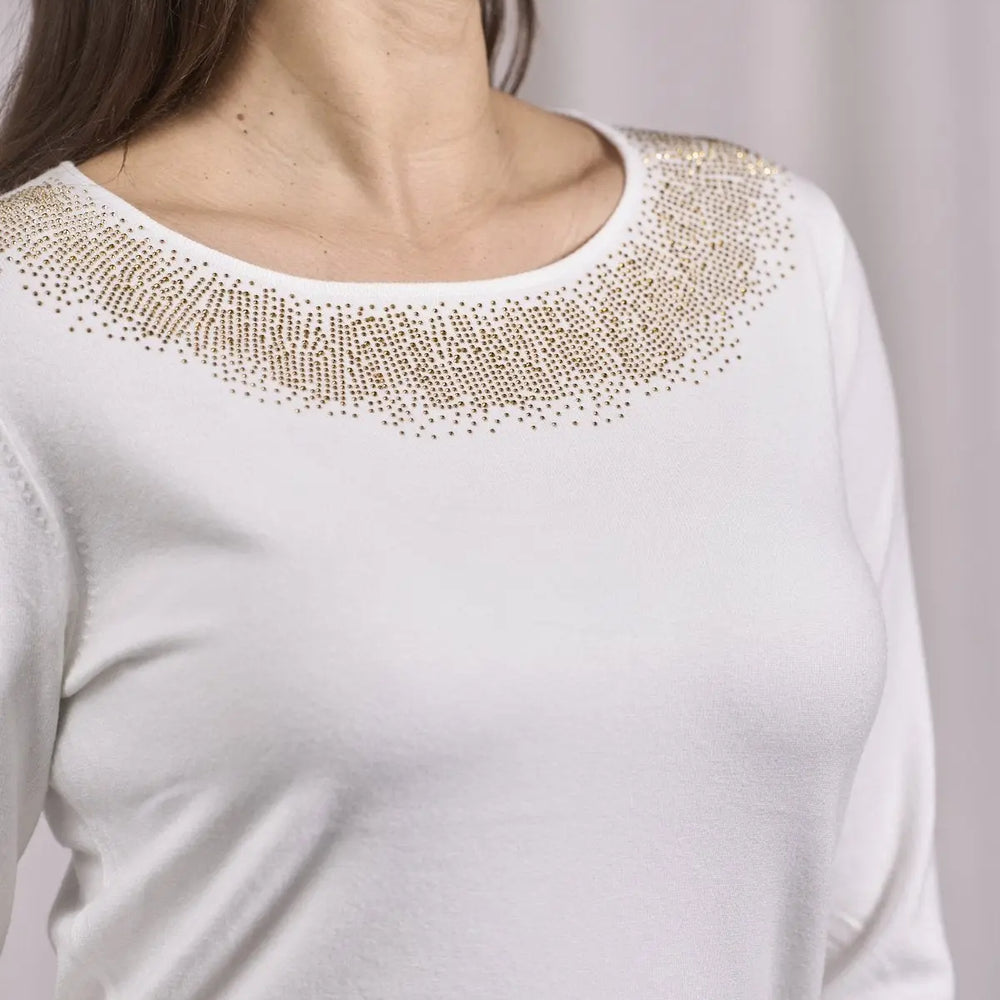 Maglia girocollo in lurex con polsi e bottoni PANNA DORABELLA