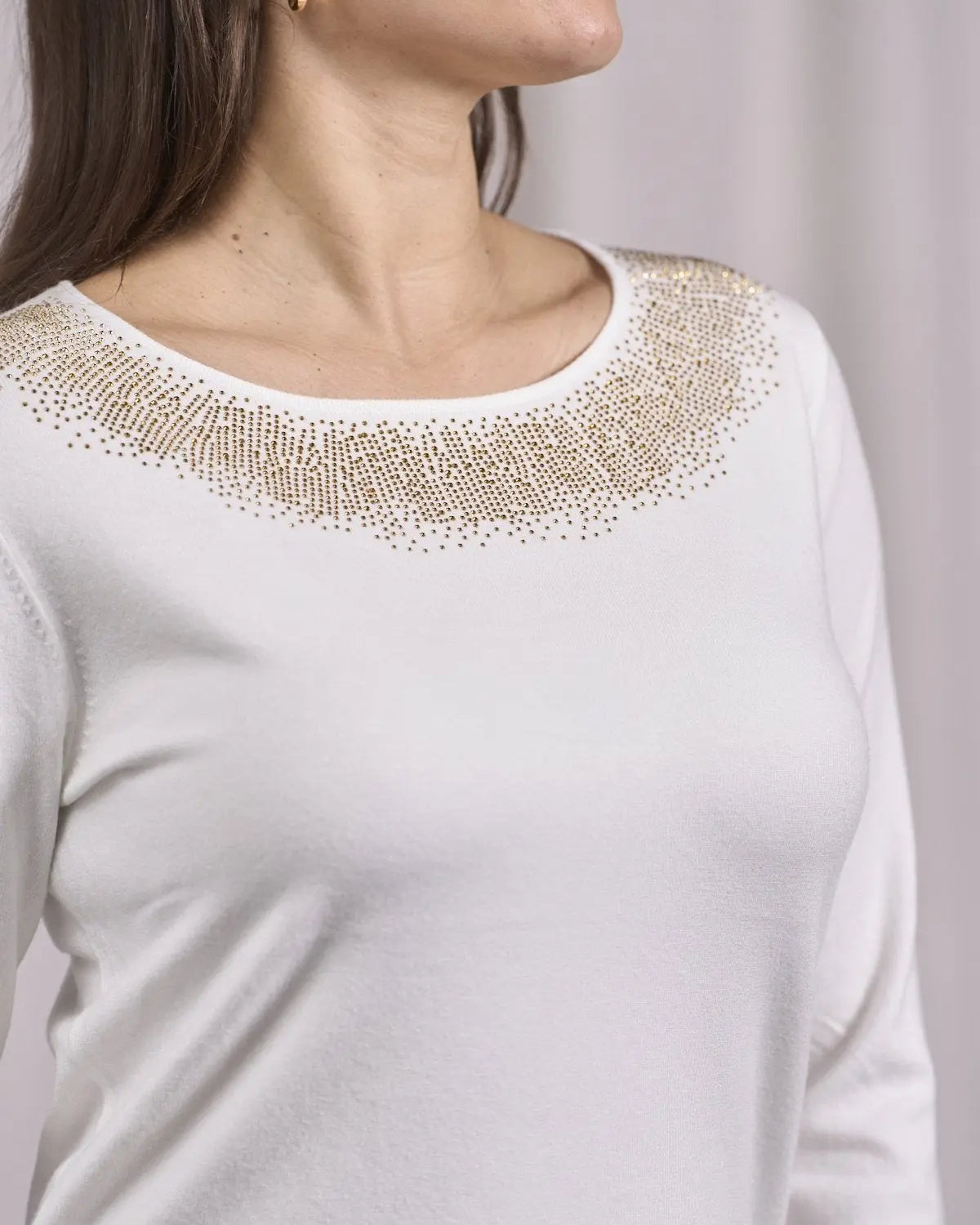 Maglia girocollo in lurex con polsi e bottoni PANNA DORABELLA