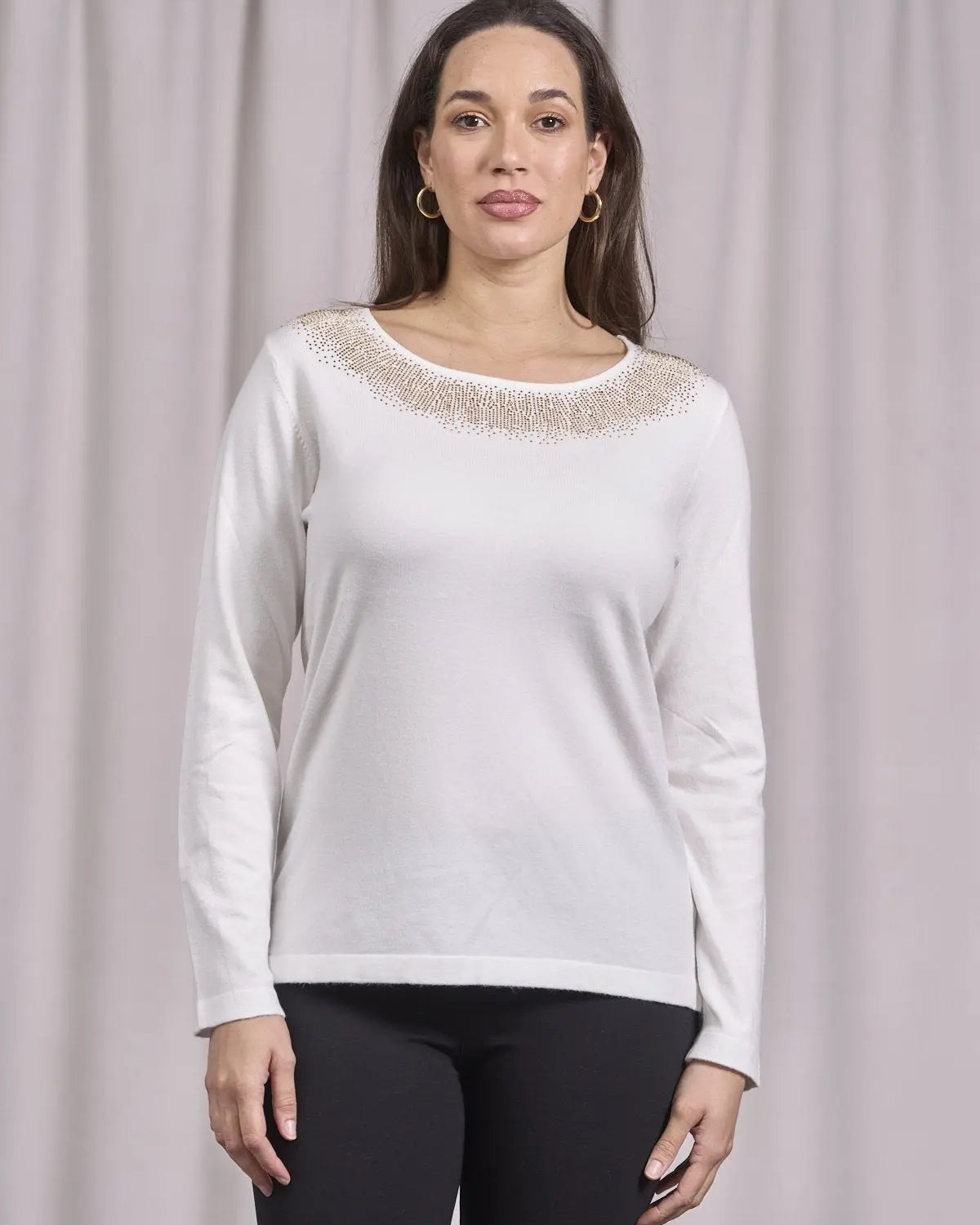 Maglia girocollo in lurex con polsi e bottoni PANNA DORABELLA