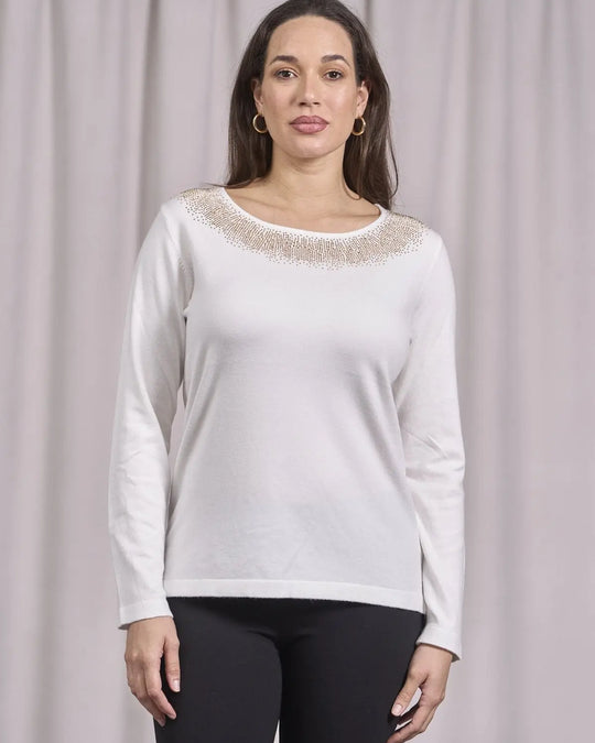 Maglia girocollo in lurex con polsi e bottoni PANNA DORABELLA