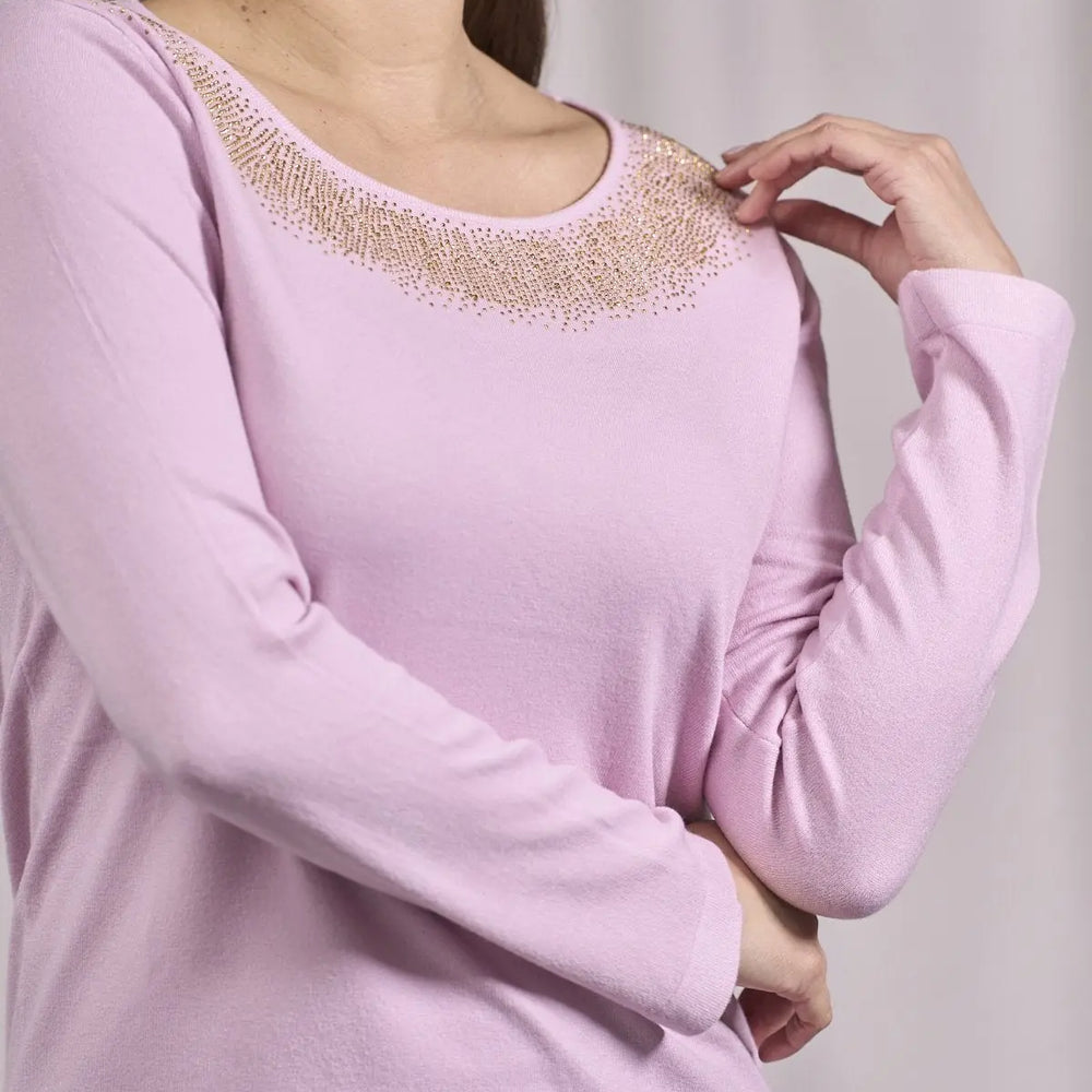 Maglia girocollo in lurex con polsi e bottoni ROSA DORABELLA