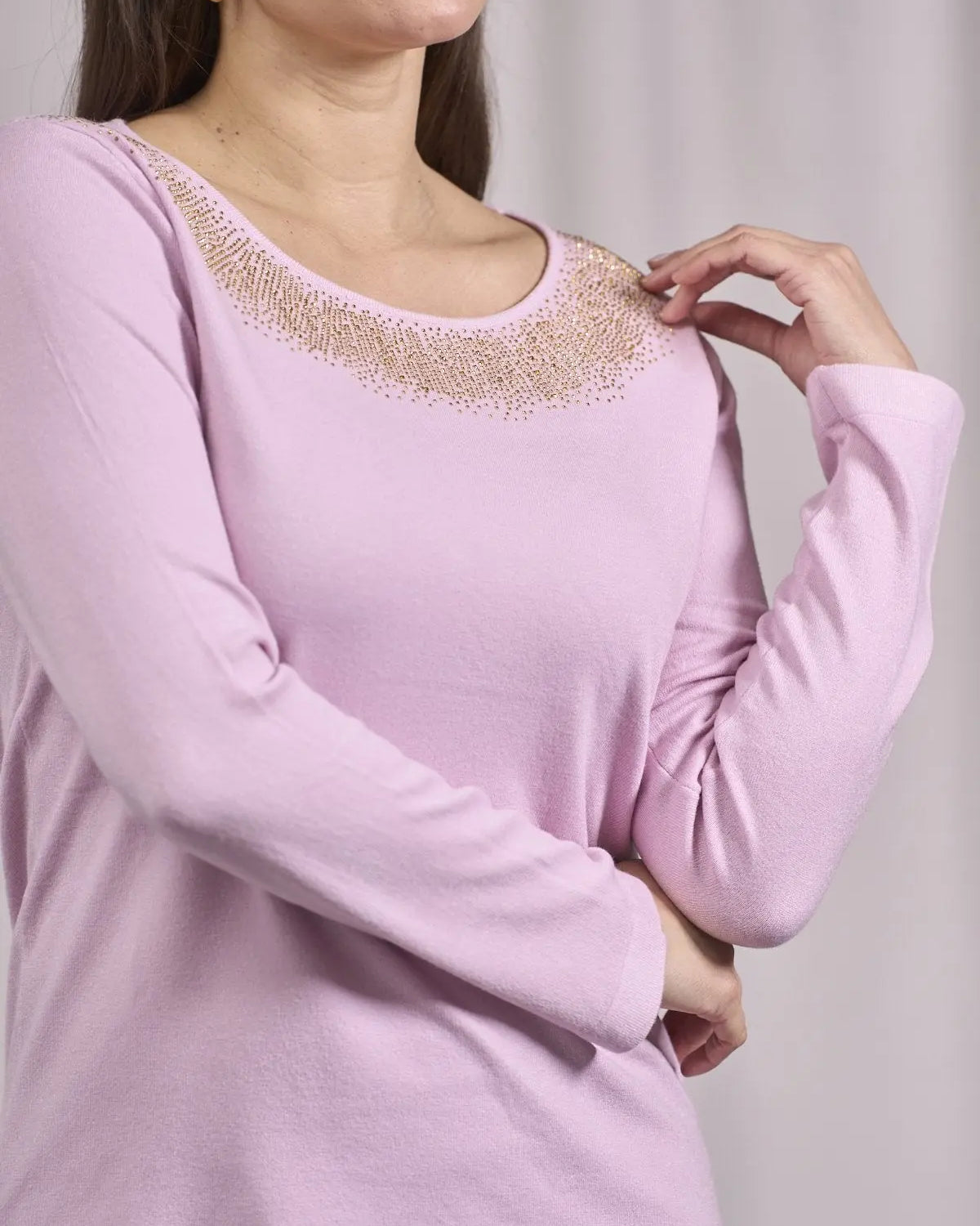 Maglia girocollo in lurex con polsi e bottoni ROSA DORABELLA
