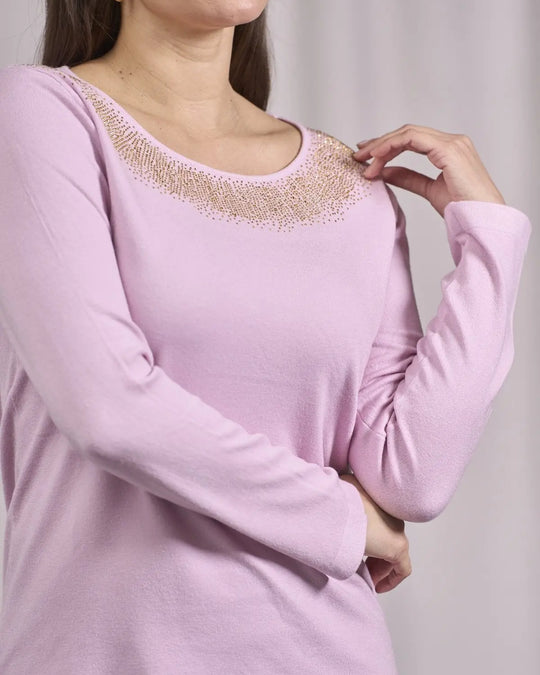 Maglia girocollo in lurex con polsi e bottoni ROSA DORABELLA