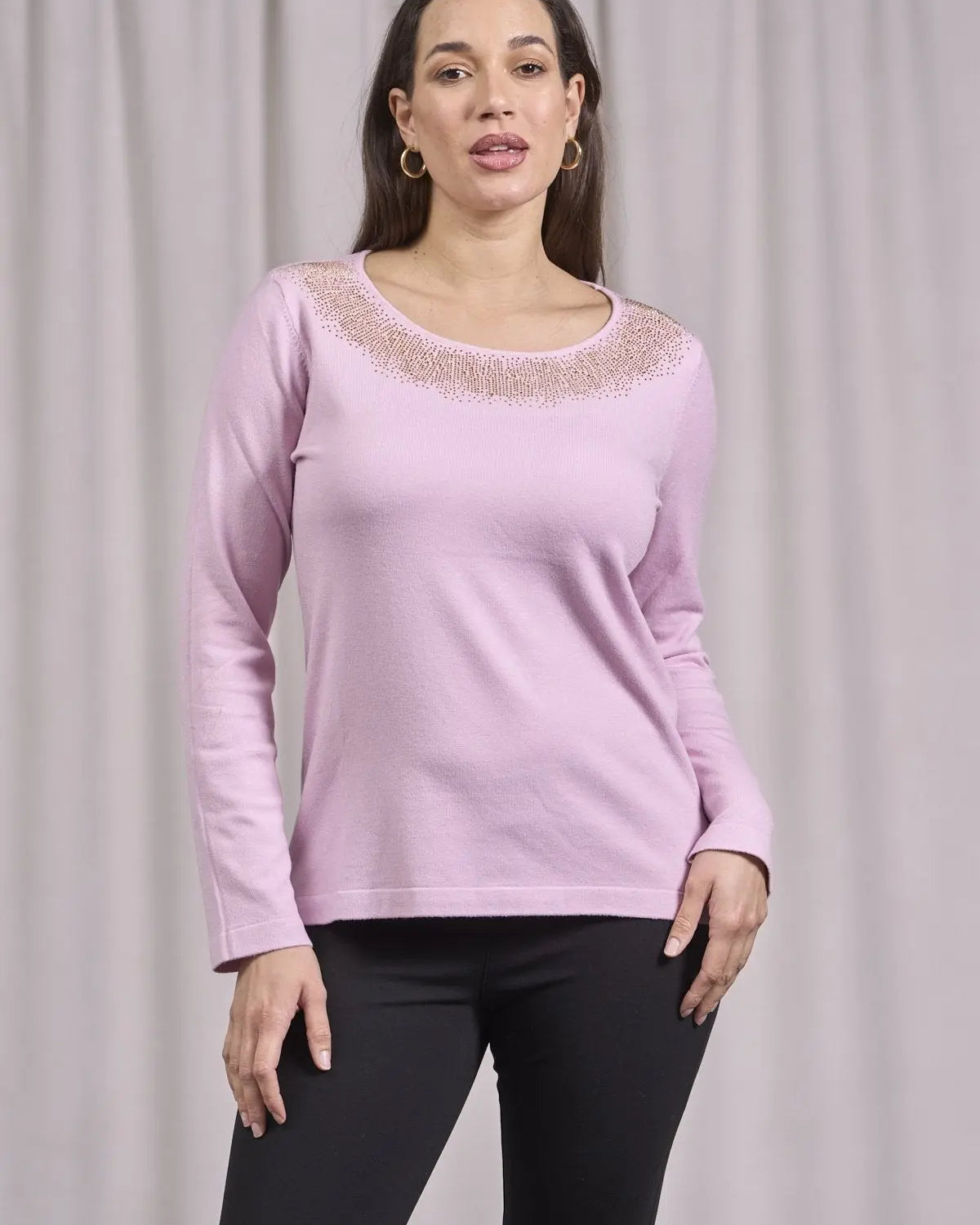 Maglia girocollo in lurex con polsi e bottoni ROSA DORABELLA