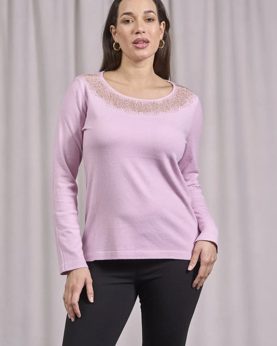 Maglia girocollo in lurex con polsi e bottoni ROSA DORABELLA