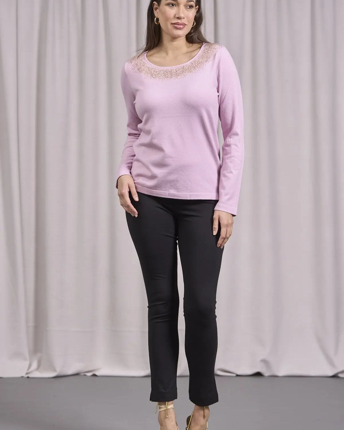 Maglia girocollo in lurex con polsi e bottoni ROSA DORABELLA