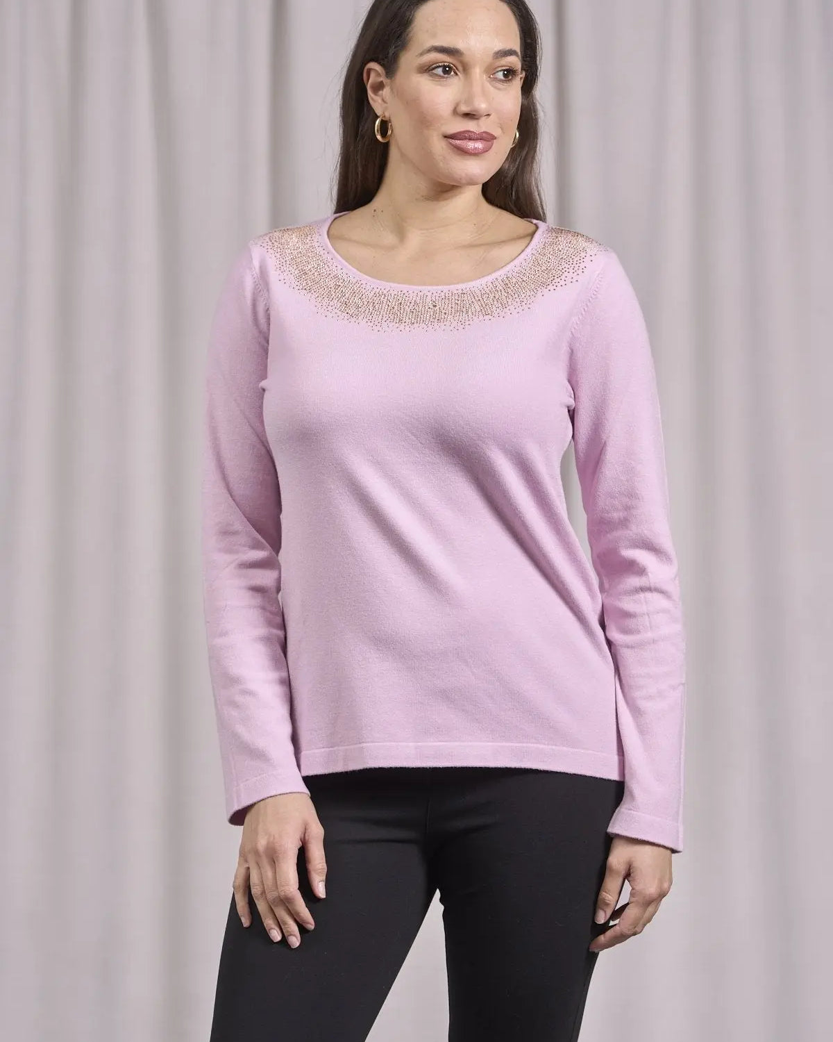 Maglia girocollo in lurex con polsi e bottoni ROSA DORABELLA