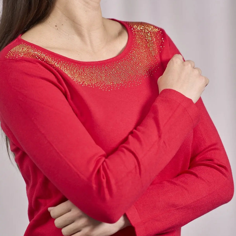Maglia girocollo in lurex con polsi e bottoni ROSSO DORABELLA