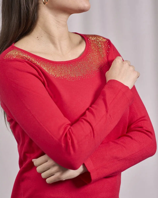 Maglia girocollo in lurex con polsi e bottoni ROSSO DORABELLA