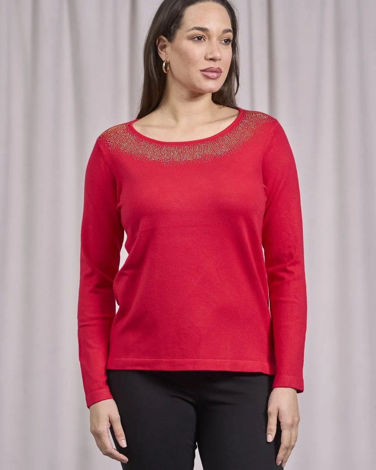 Maglia girocollo in lurex con polsi e bottoni ROSSO DORABELLA