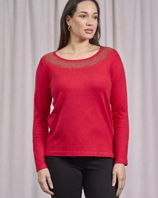 Maglia girocollo in lurex con polsi e bottoni ROSSO DORABELLA