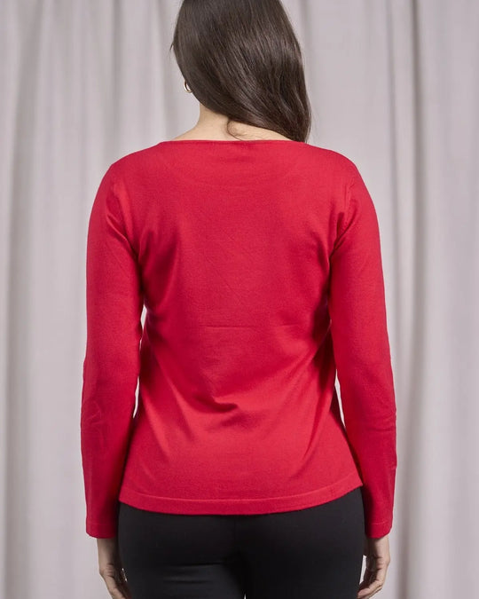 Maglia girocollo in lurex con polsi e bottoni ROSSO DORABELLA