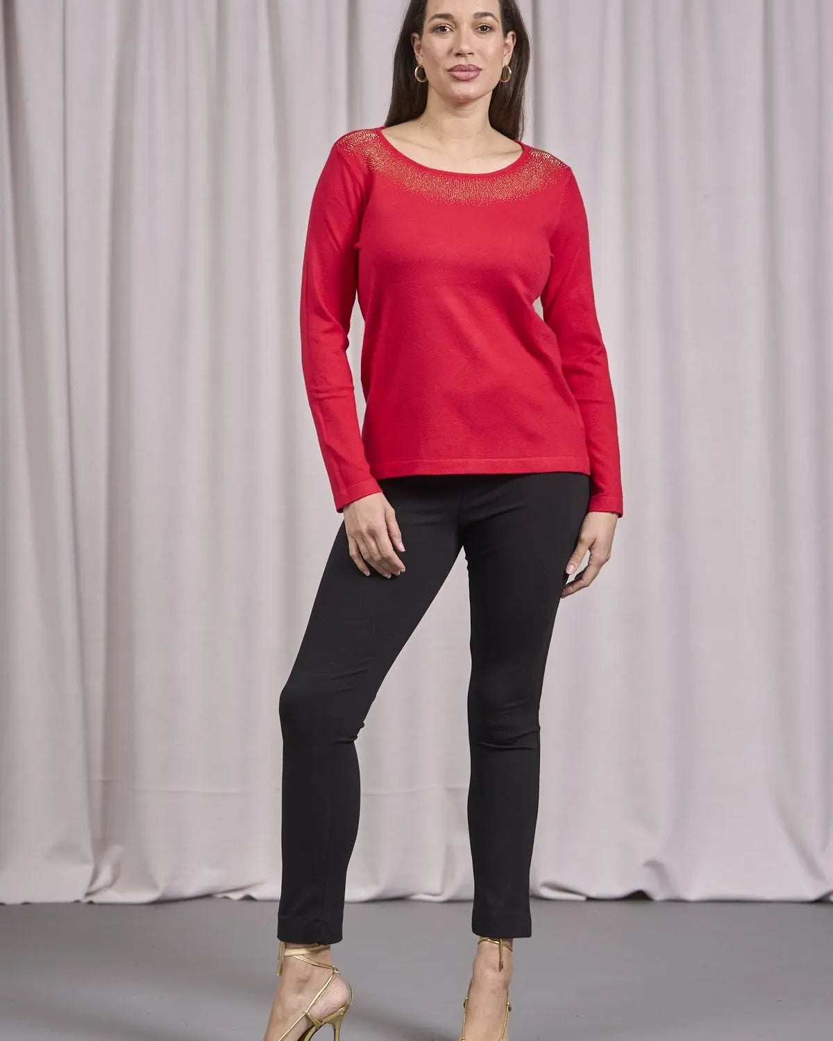 Maglia girocollo in lurex con polsi e bottoni ROSSO DORABELLA