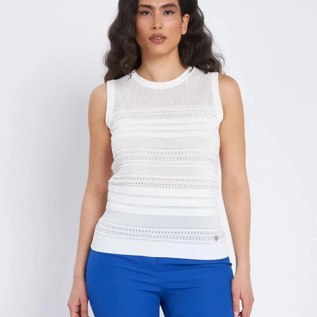 Maglia giromaniche con nervures e trafori BIANCO DORABELLA XXXL