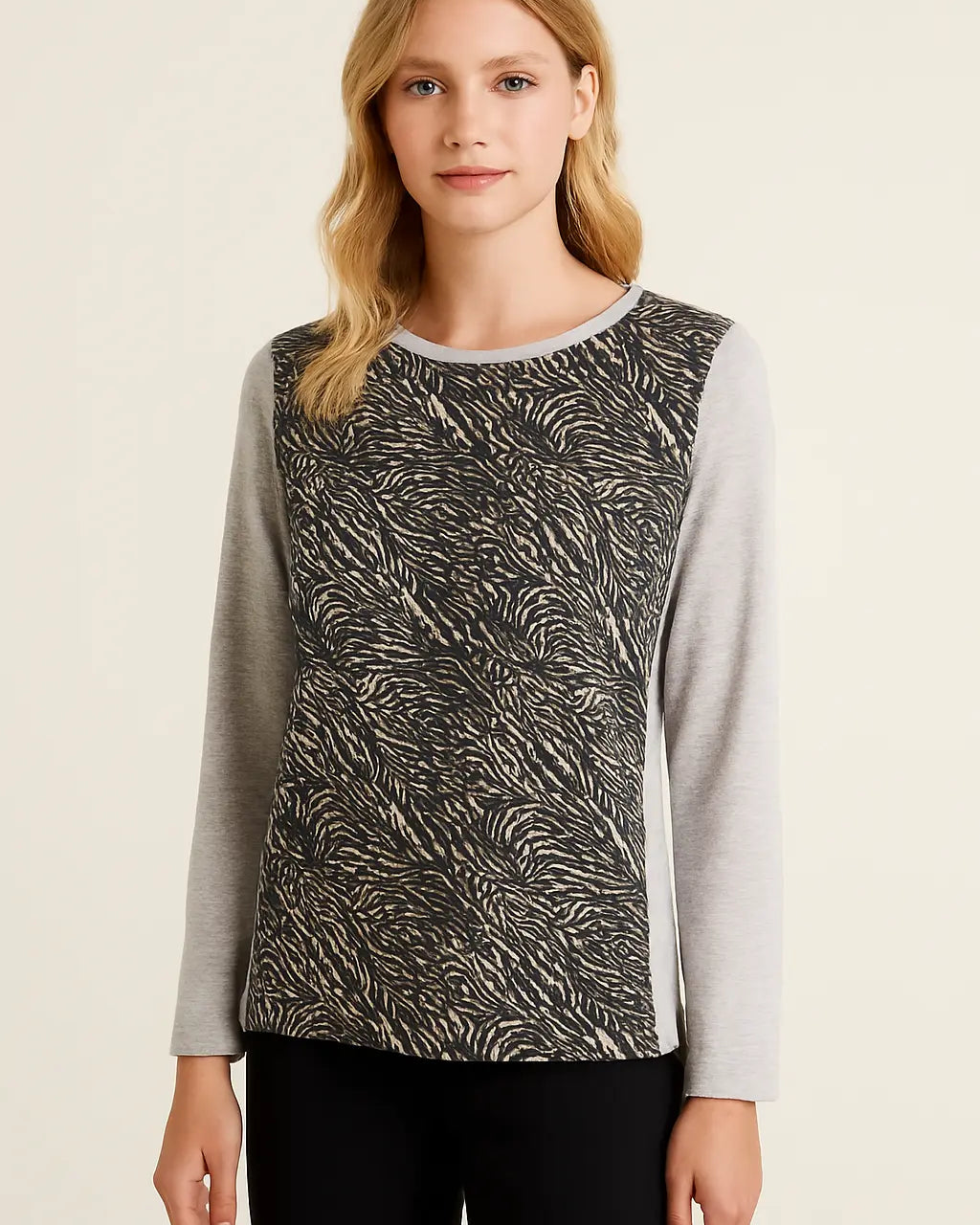 Maglia grigia con stampa animalier DORABELLA