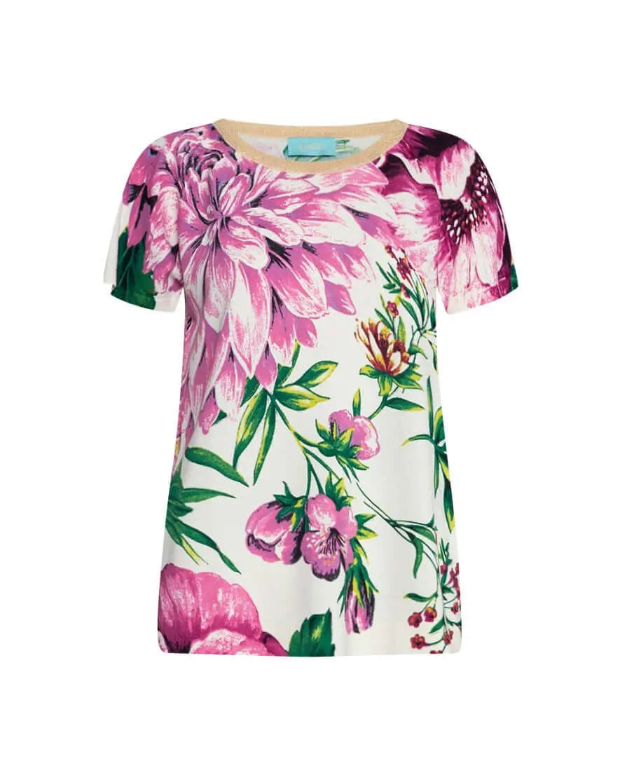 Maglia in filato di misto viscosa stampa floreale con scollo a barca lurex FANTASIA DORABELLA