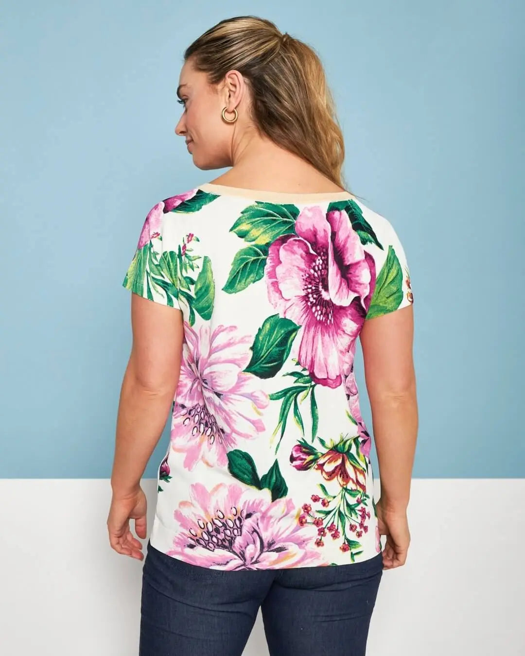 Maglia in filato di misto viscosa stampa floreale con scollo a barca lurex FANTASIA DORABELLA