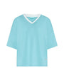 Maglia in filato di misto viscosa tinta unita con scollo a V bi-colore ACQUA DORABELLA