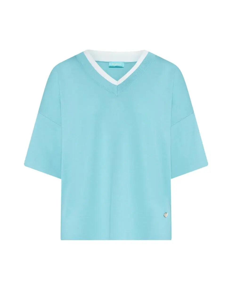 Maglia in filato di misto viscosa tinta unita con scollo a V bi-colore ACQUA DORABELLA