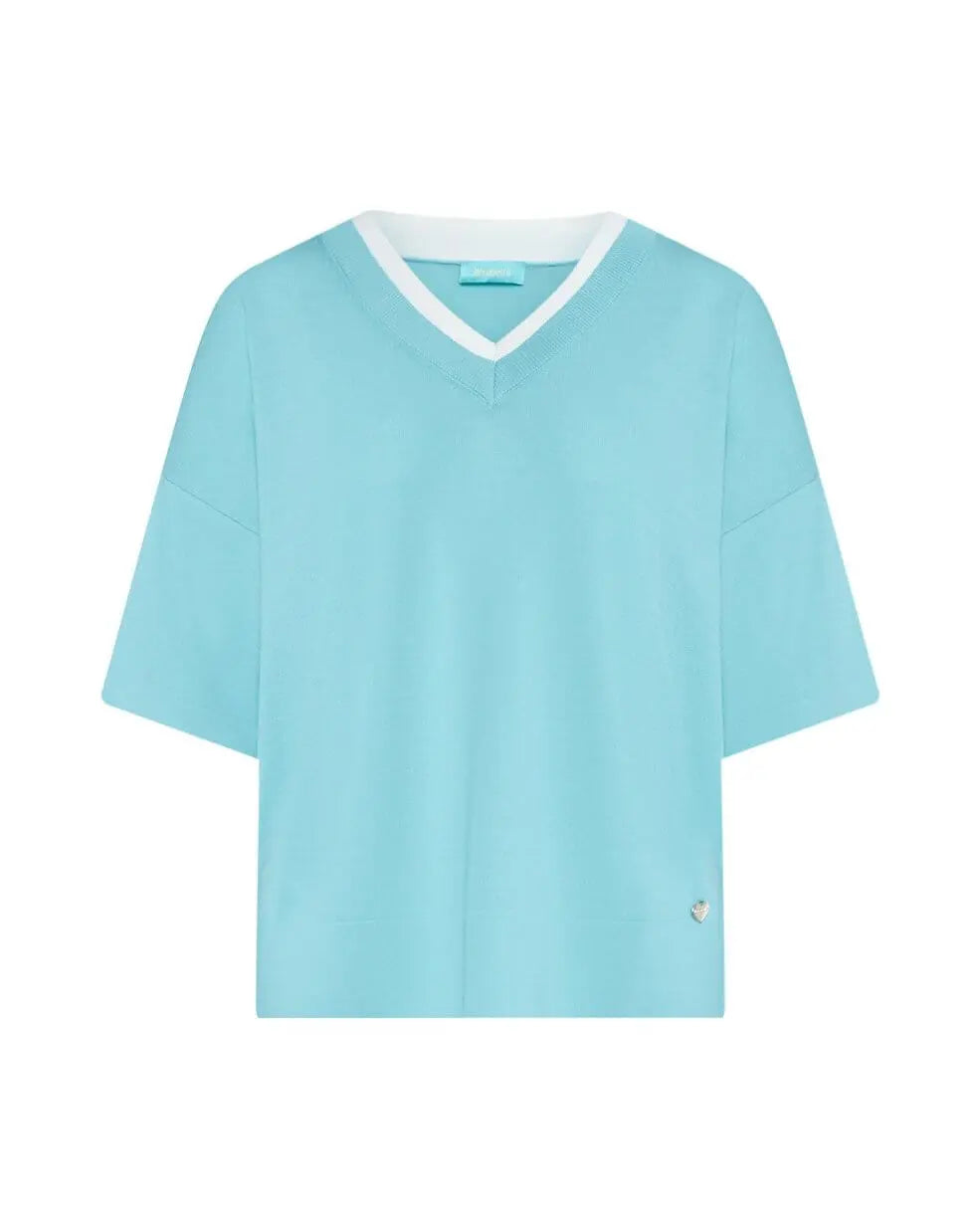 Maglia in filato di misto viscosa tinta unita con scollo a V bi-colore ACQUA DORABELLA