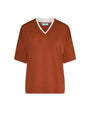Maglia in filato di misto viscosa tinta unita con scollo a V bi-colore SAFARI DORABELLA XL