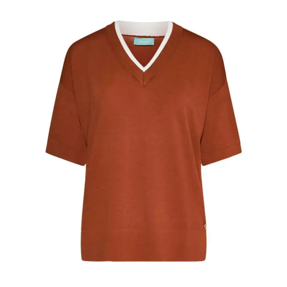 Maglia in filato di misto viscosa tinta unita con scollo a V bi-colore SAFARI DORABELLA XL