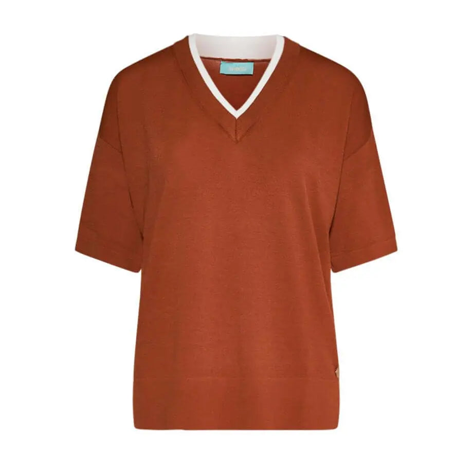 Maglia in filato di misto viscosa tinta unita con scollo a V bi-colore SAFARI DORABELLA XL