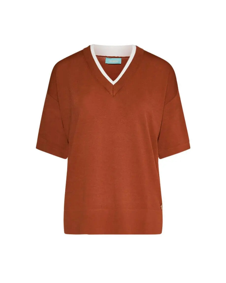 Maglia in filato di misto viscosa tinta unita con scollo a V bi-colore SAFARI DORABELLA XL