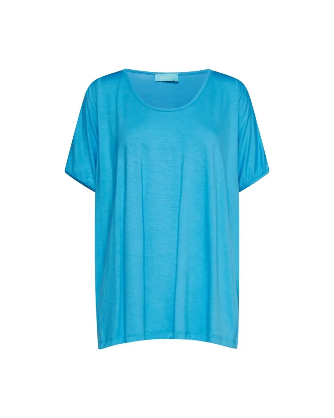 Maglia in filato di viscosa elasticizzata tinta unita con maniche kimono e orlo asimmetrico. AZZURRO DORABELLA
