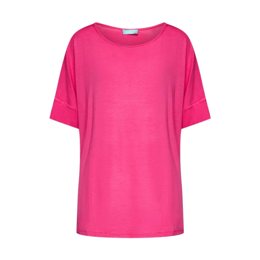 Maglia in filato di viscosa elasticizzata tinta unita con scollo rotondo e maniche kimono. FUXIA DORABELLA PIU' XXL