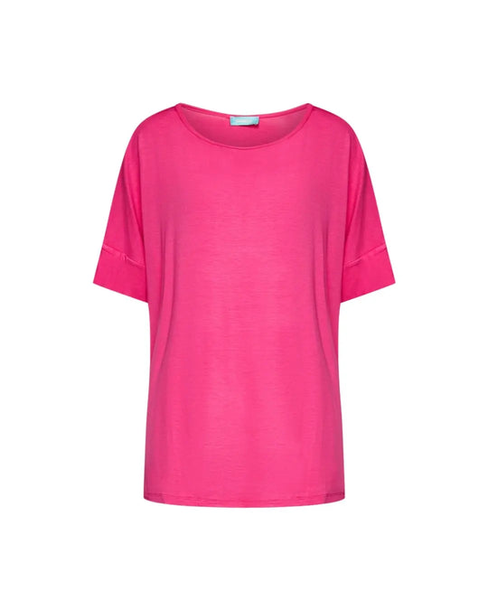 Maglia in filato di viscosa elasticizzata tinta unita con scollo rotondo e maniche kimono. FUXIA DORABELLA PIU' XXL