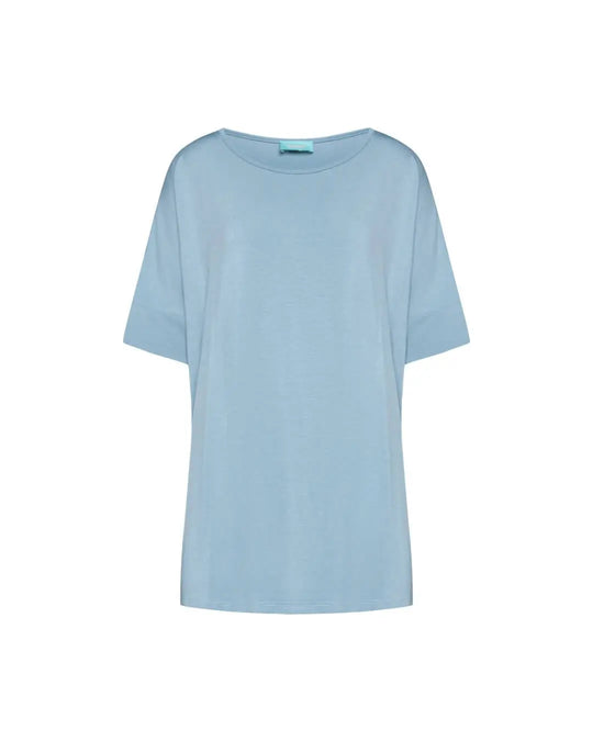 Maglia in filato di viscosa elasticizzata tinta unita con scollo rotondo e maniche kimono. POLVERE DORABELLA PIU'