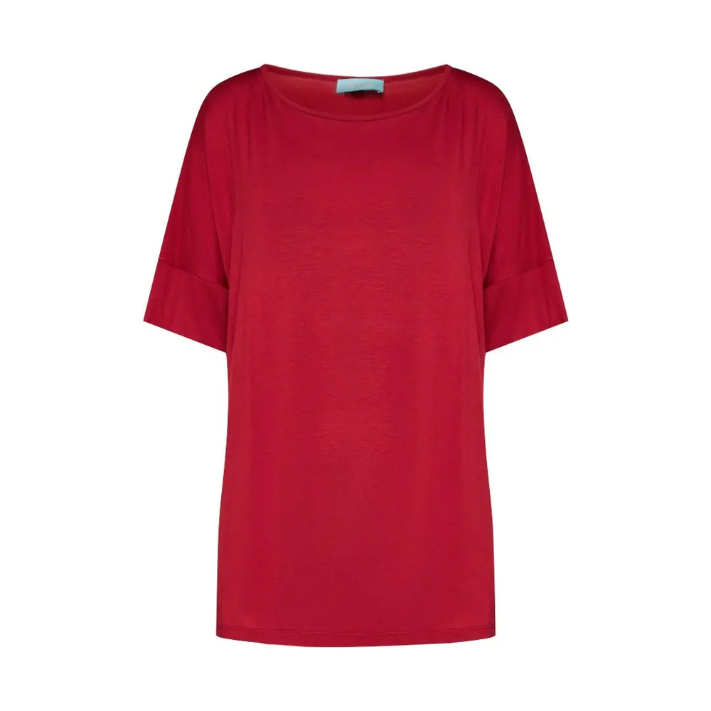 Maglia in filato di viscosa elasticizzata tinta unita con scollo rotondo e maniche kimono. ROSSO DORABELLA PIU' XXL