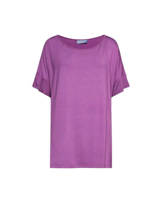 Maglia in filato di viscosa elasticizzata tinta unita con scollo rotondo e maniche kimono. VIOLA DORABELLA PIU' XXL