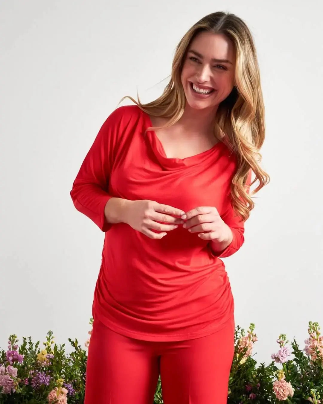 Maglia in jersey di viscosa elasticizzata con scollo ad anello ed arricciature PAPAVERO DORABELLA XXL